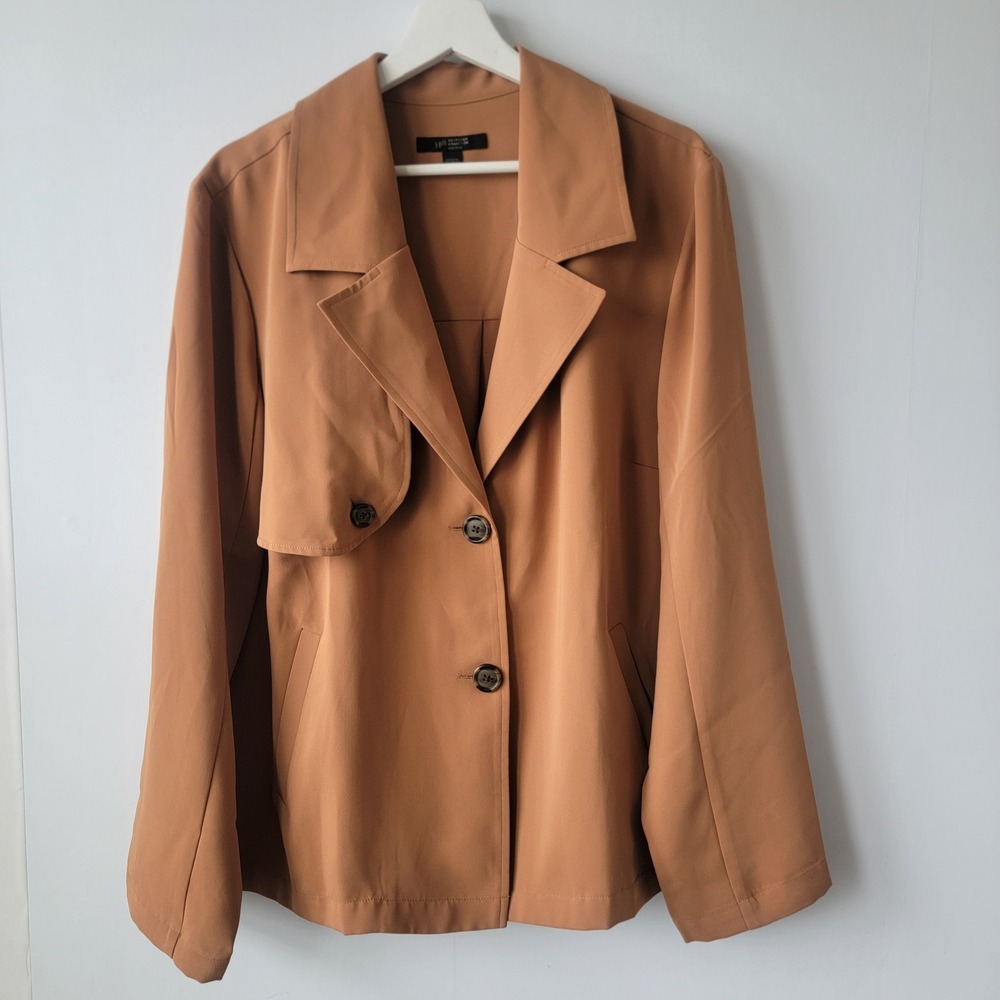 J. Jill Wearever Easy Care Women's Lightweight Trench Jacket sz XL Brown Office